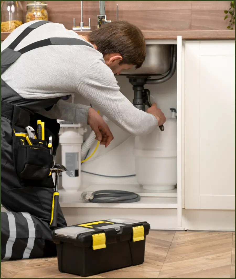 fontanero arreglando tubería